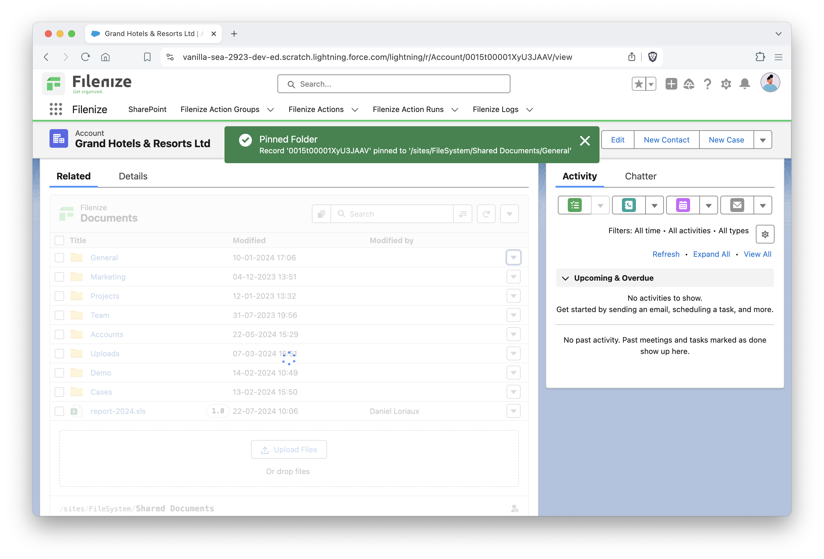 Pinned SharePoint Folder to Salesforce Record